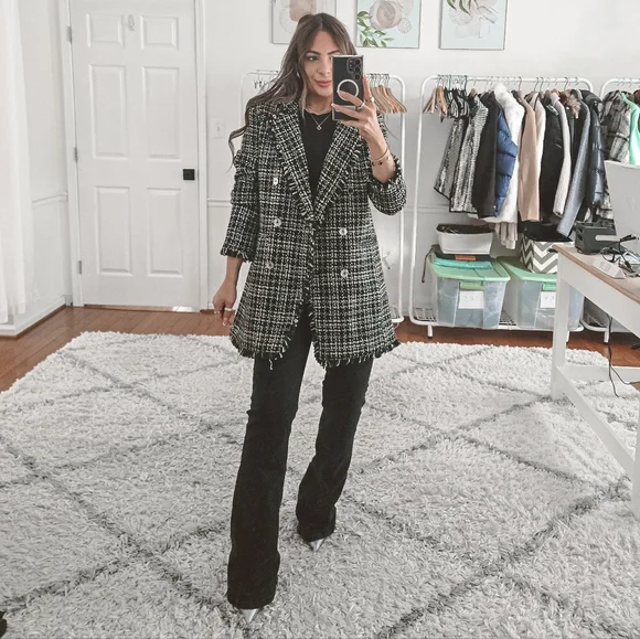 DKNY tweee Black And White Classic Double Breasted Blazer Size 10 - Picture 10 of 10